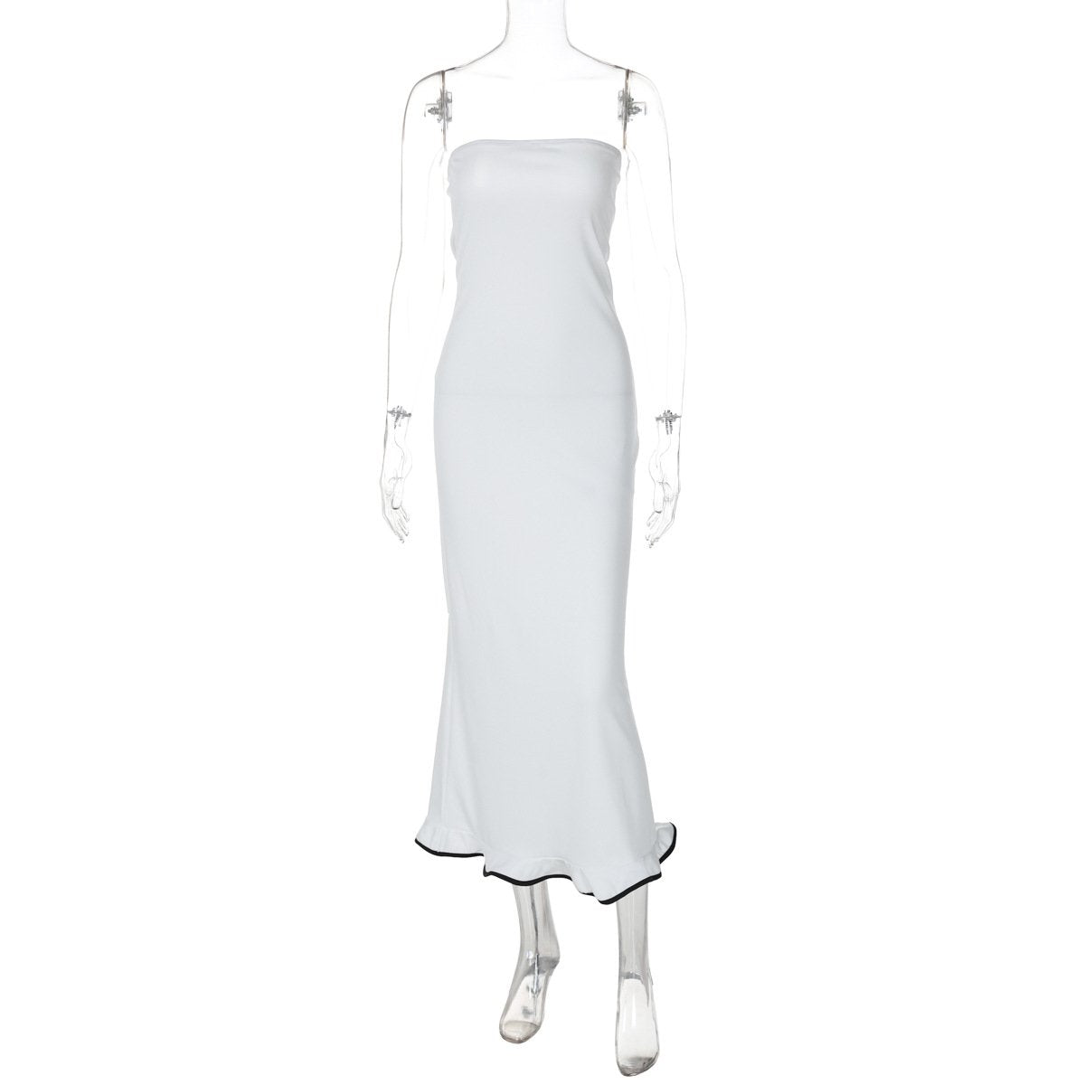 Backless solid ruffle tube maxi dress
