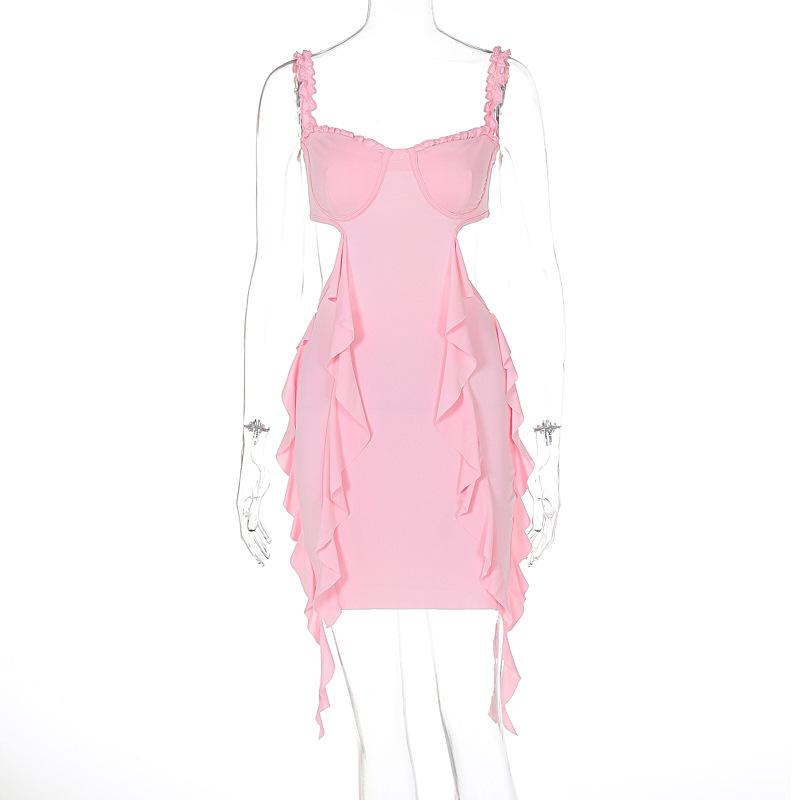 Sweetheart neck ruffle hollow out cami mini dress