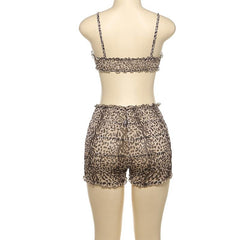 Leopard print ruffle ruched crop pant set
