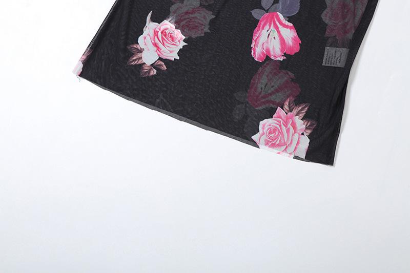 Halter v neck flower print see through maxi dress
