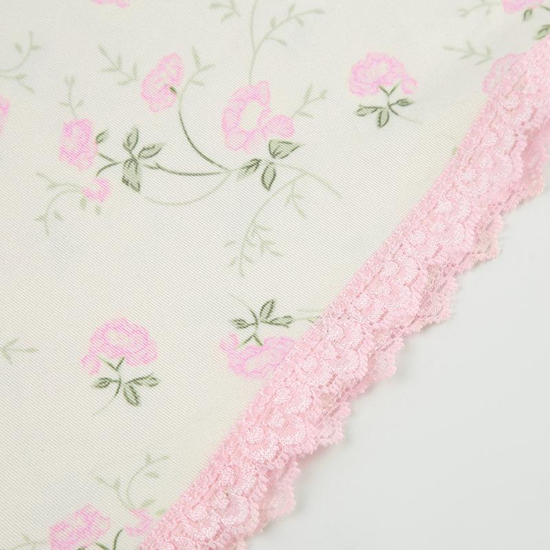 V neck lace hem flower print ruched bowknot cami top