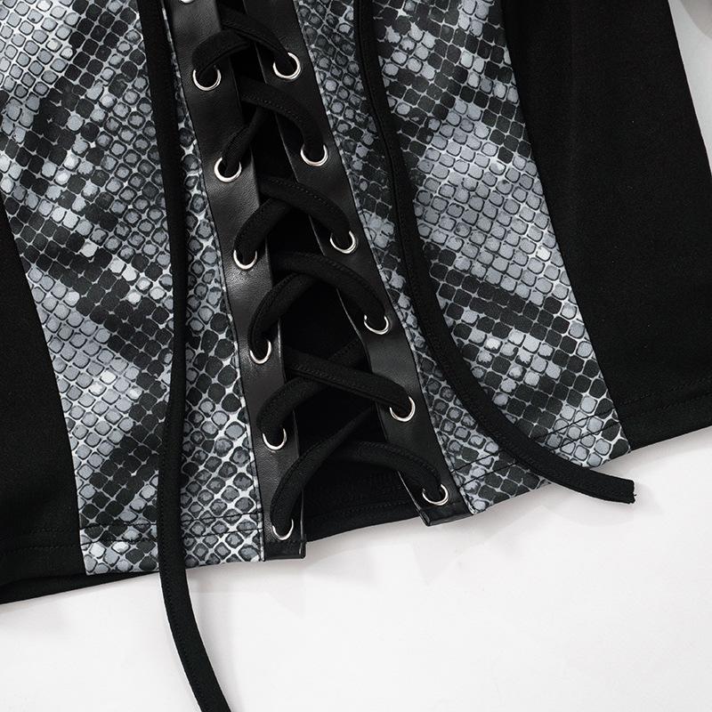 Long sleeve print lace up top