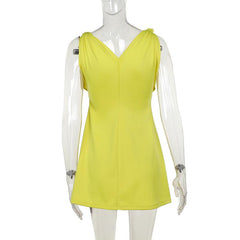V neck ruched solid cami mini dress