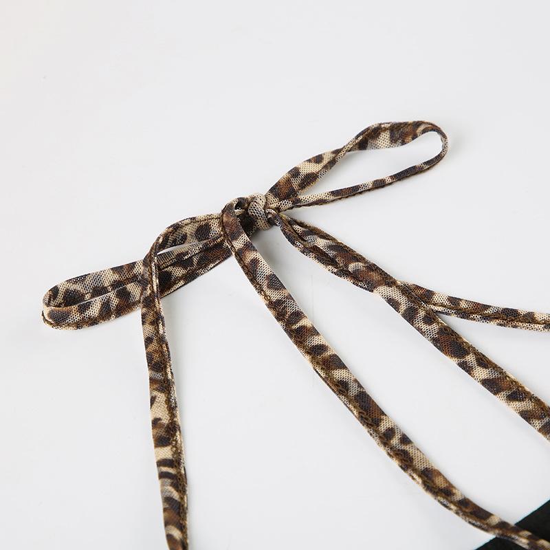 Halter off shoulder bowknot leopard print top