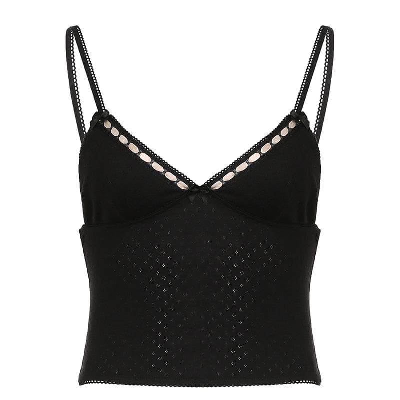 V neck bowknot lace hem backless cami top