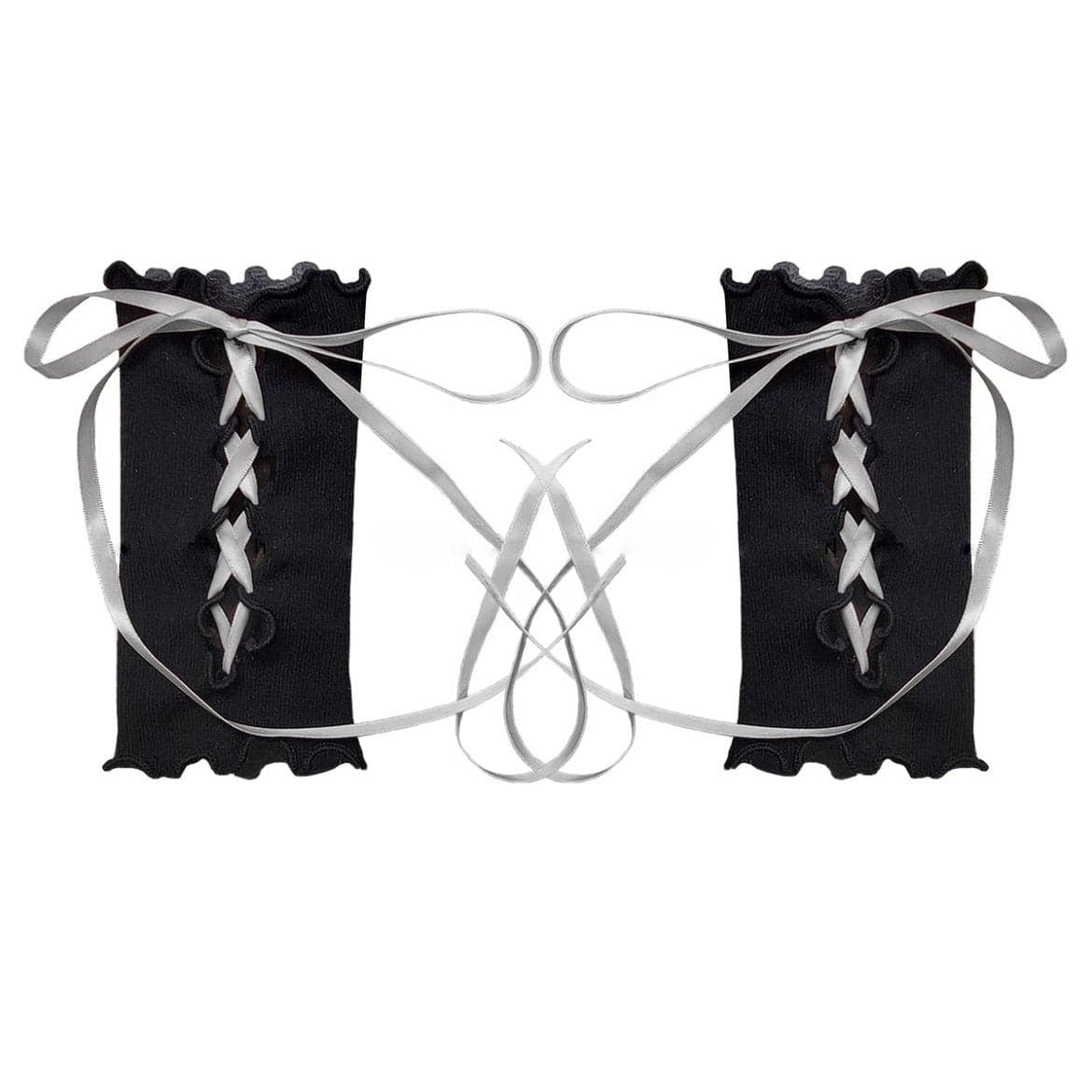 Ruffle lace up solid gloves