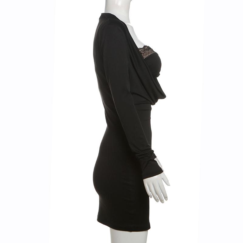 Cowl neck long sleeve 2 piece mini dress