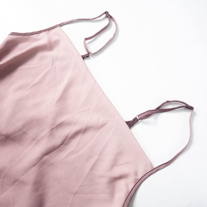 Gradient cowl neck see through ruffle cami maxi dress