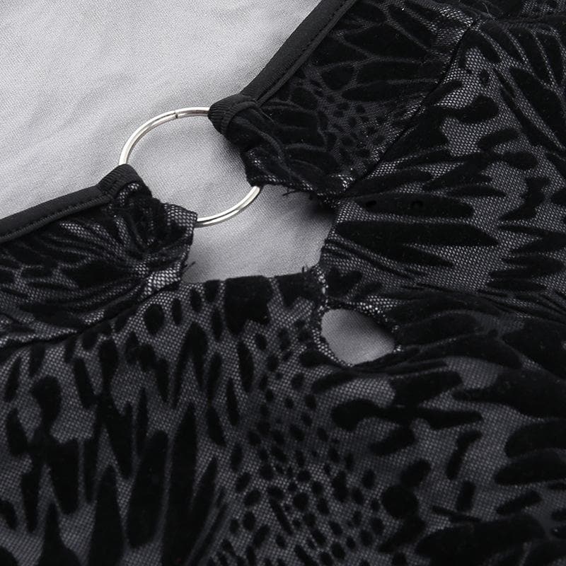 Long sleeve butterfly print o ring 2 piece mini dress