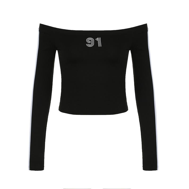 Long sleeve off shoulder "09" pattern top