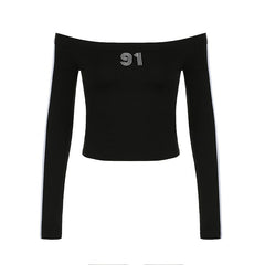 Long sleeve off shoulder "09" pattern top