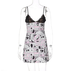 V neck abstract lace cami mini dress