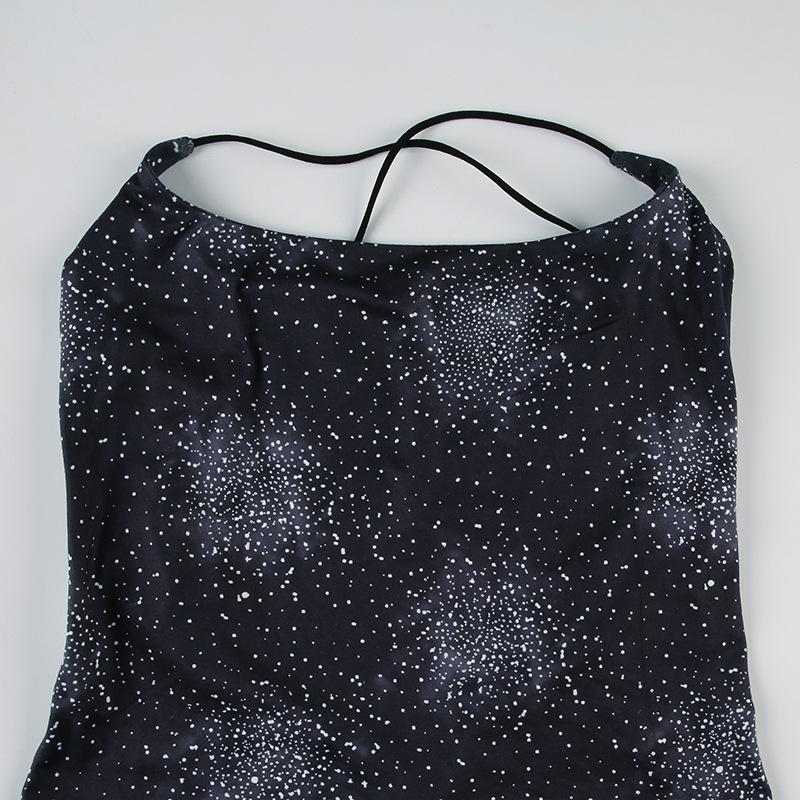 Print cross back backless cami maxi dress  | black rave dress