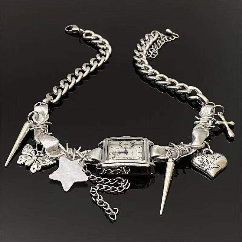 Clock star heart butterfly rivet choker necklace