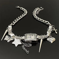 Clock star heart butterfly rivet choker necklace