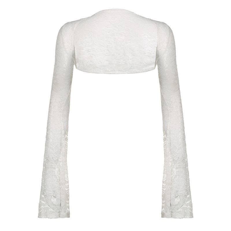 Flared sleeve lace hollow out solid shrug cut out top