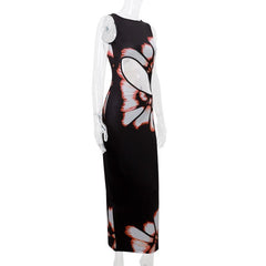 Crewneck hollow out print tank maxi dress