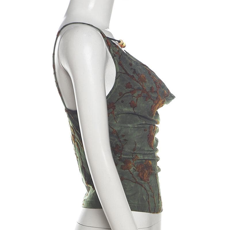 Cowl neck beaded velvet backless cami top