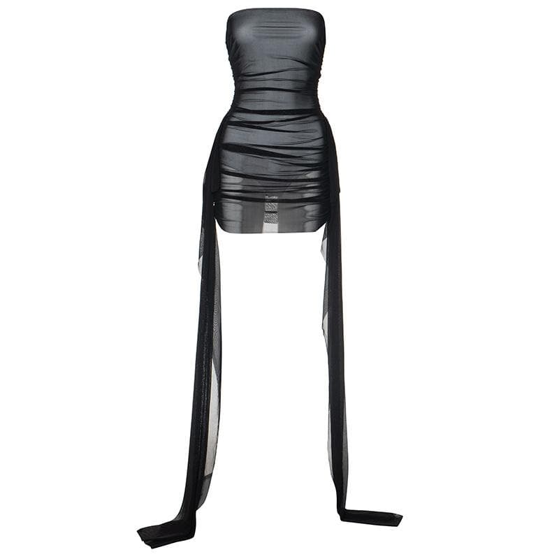 Mesh ruffle ruched tube mini dress  | red tango dress