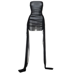 Mesh ruffle ruched tube mini dress  | red tango dress