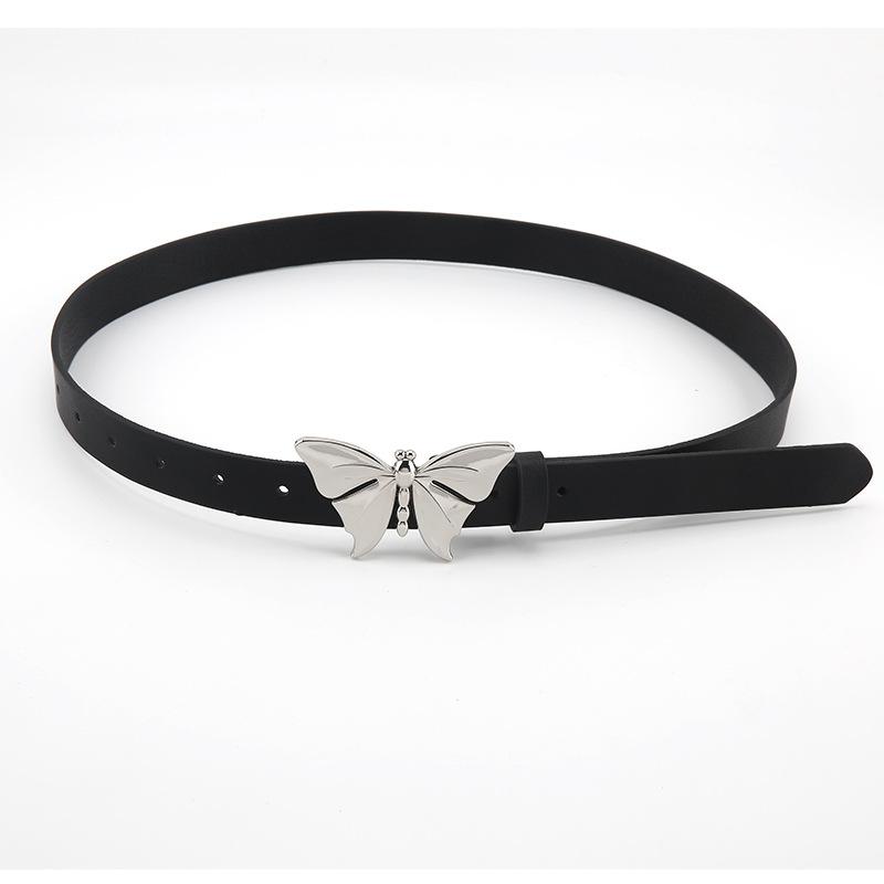 Silver butterfly PU leather adjustable belt