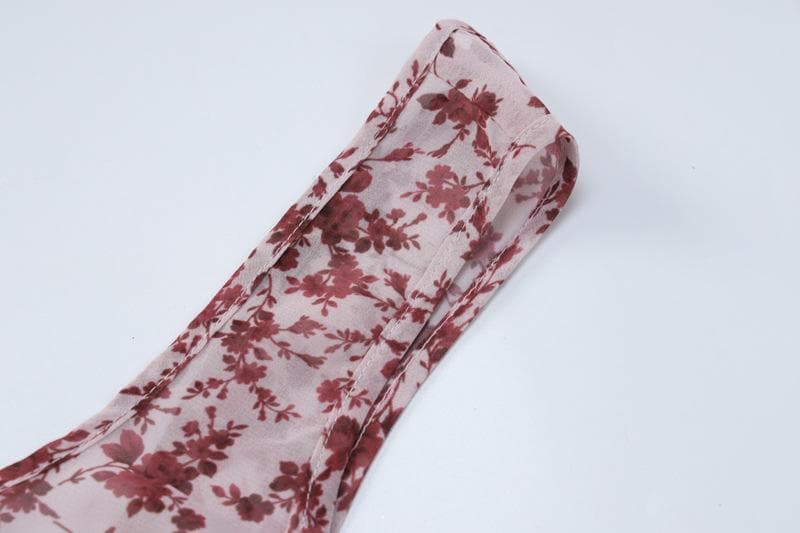 Chiffon flower print contrast backless v neck sleeveless maxi dress  | red tango dress