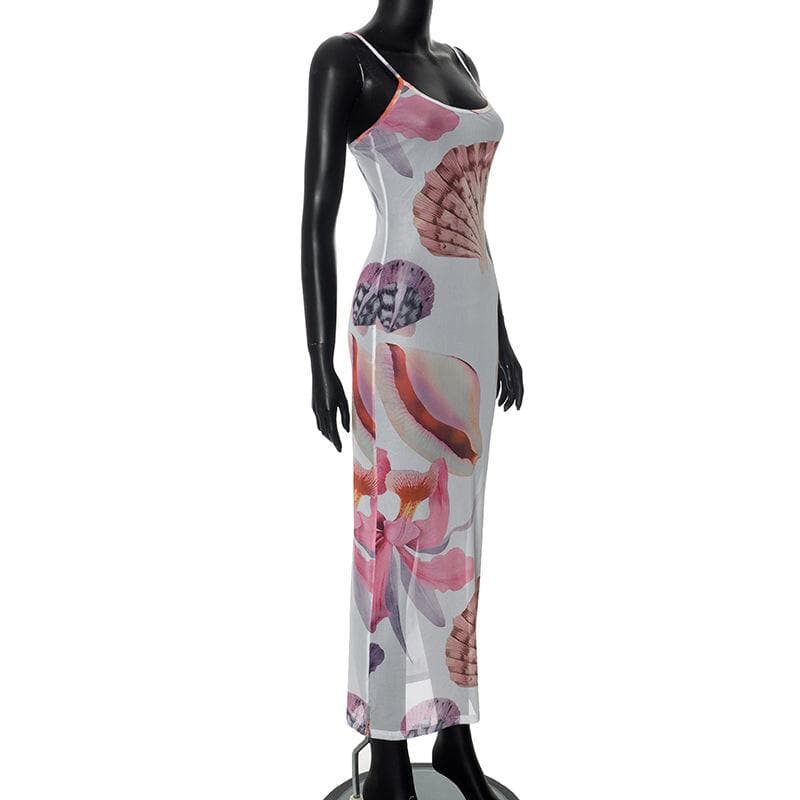Sheer mesh flower print cami maxi dress  | samba dress