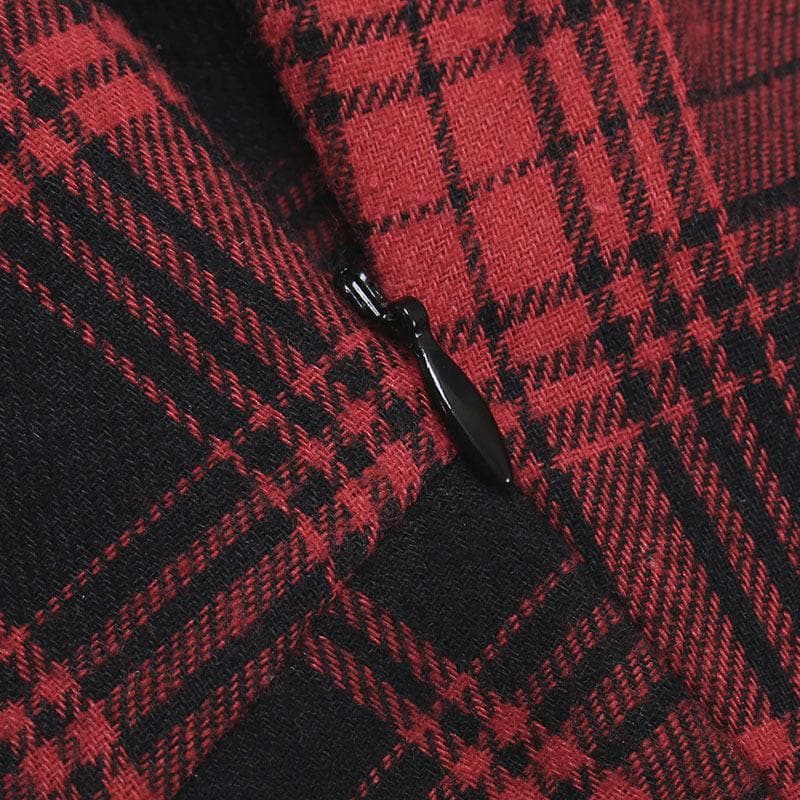 Zip-up lace hem lace up plaid backless mini dress  | red tango dress