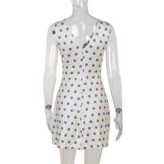 V neck sleeveless ruched flower print mini dress