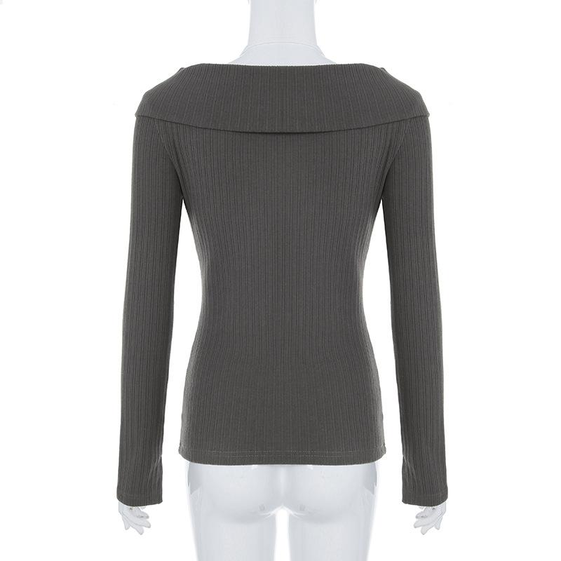 Long sleeve turnover collar halter button 2 piece top