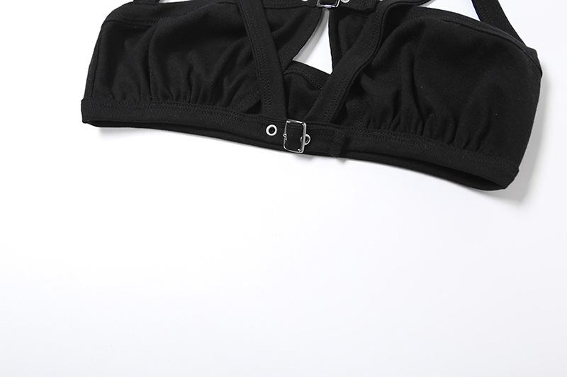 Halter hollow out buckle backless crop top