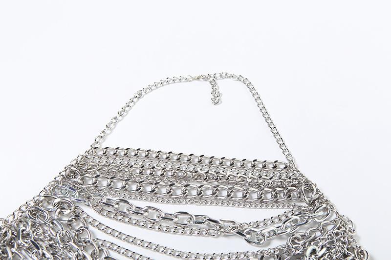 Halter layered metal chain hollow out backless top