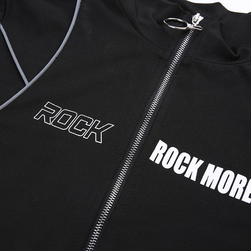 Zip-up "ROCK" pattern high neck long sleeve bodysuit