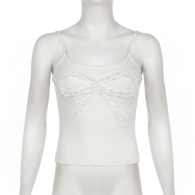 U neck butterfly pattern lace hem cami top