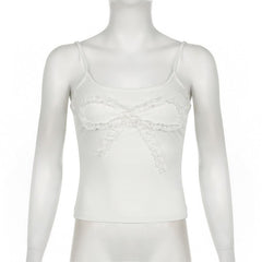 U neck butterfly pattern lace hem cami top