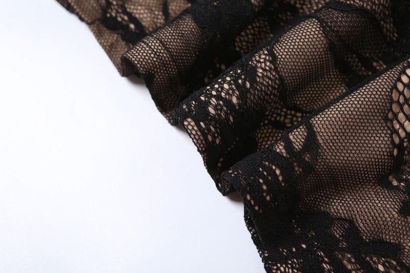 High neck long sleeve lace hollow out mini dress