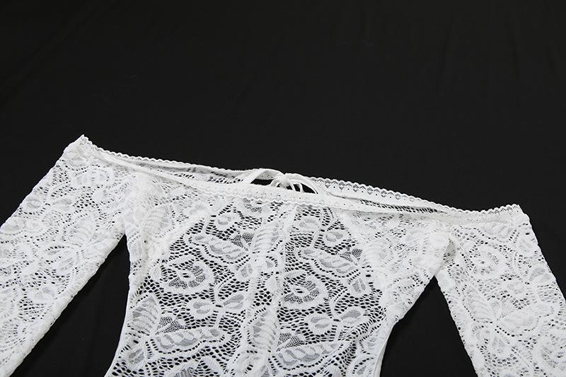 Long sleeve off shoulder backless lace see through romper