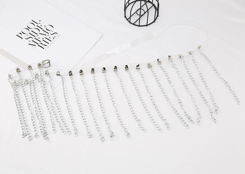 PU leather metal chain tassels belt