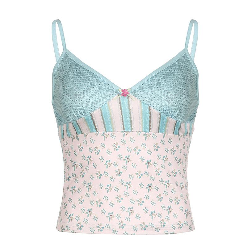 V neck bowknot print cami top