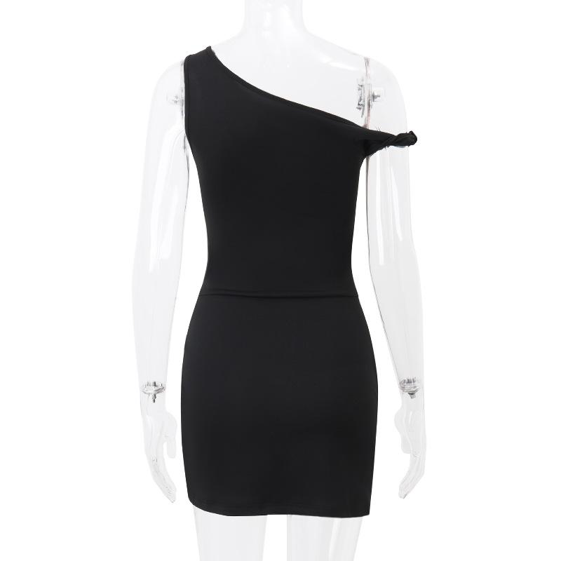 One shoulder knotted high slit ruched mini dress