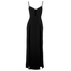 Hollow out high slit backless cami maxi dress