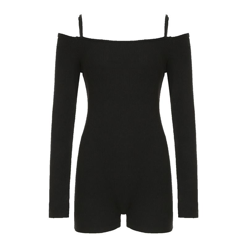 Off shoulder long sleeve solid romper
