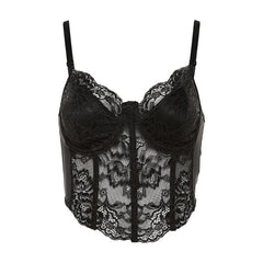 V neck lace bustier solid backless cami top