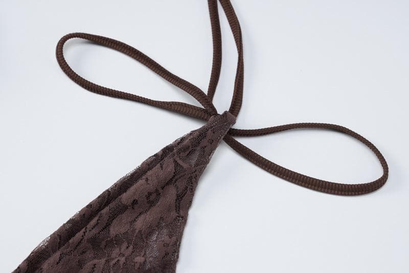 V neck see through lace ribbed patchwork ruched backless top