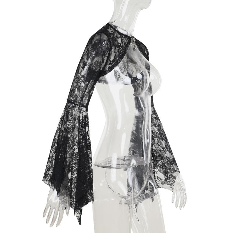 Long flared sleeve lace rhinestone applique shrug