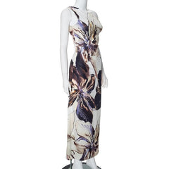Off shoulder abstract print ruched maxi dress
