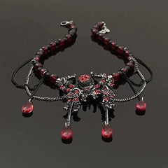 Spider pendant red metal chain layered necklace
