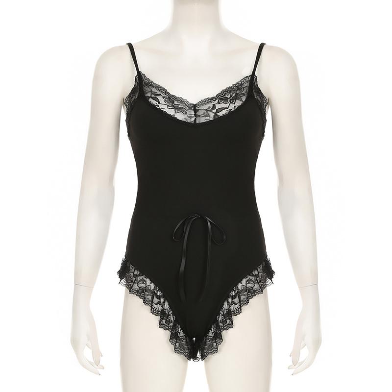 Lace hem bowknot cami bodysuit