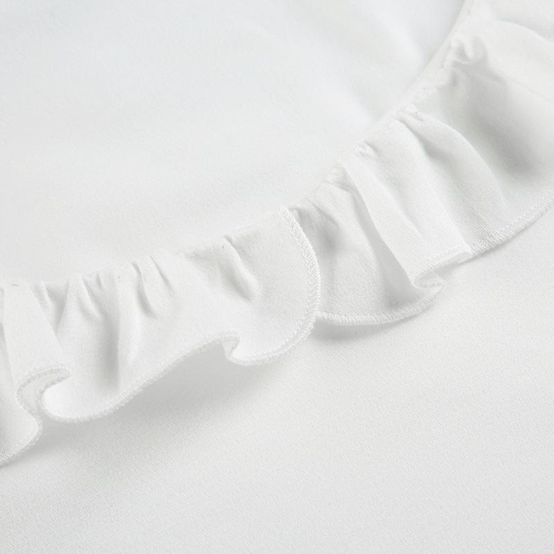 Long flared sleeve crewneck ruffle solid top