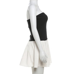Ruched backless contrast sleeveless tube mini dress